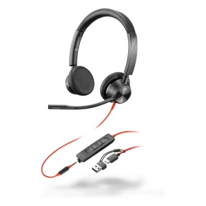 „Poly Blackwire 3325 Stereo“ „Microsoft Teams“ sertifikuotos „USB-C“ ausinės + 3,5 mm kištukas + „USB-C/A“ adapteris 